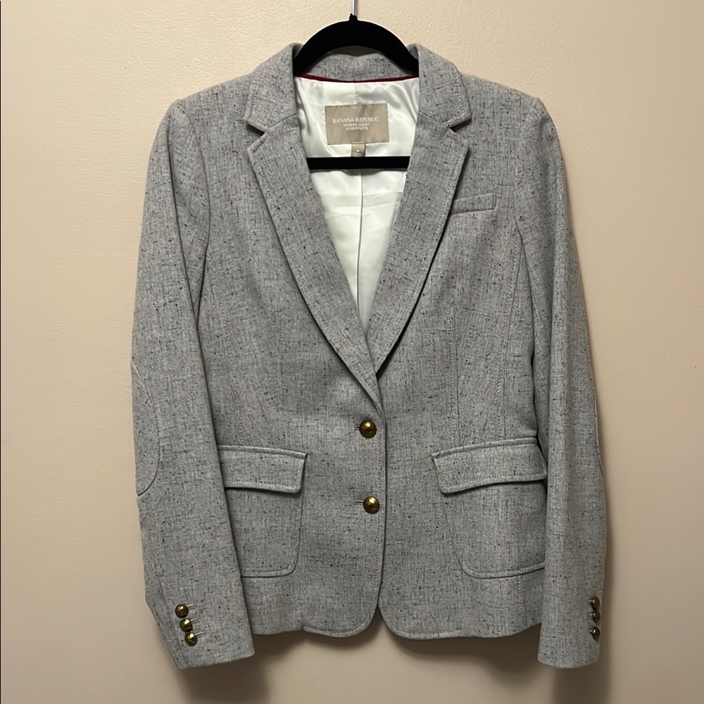 Banana Republic Gray Women's Blazer with Gold Accents